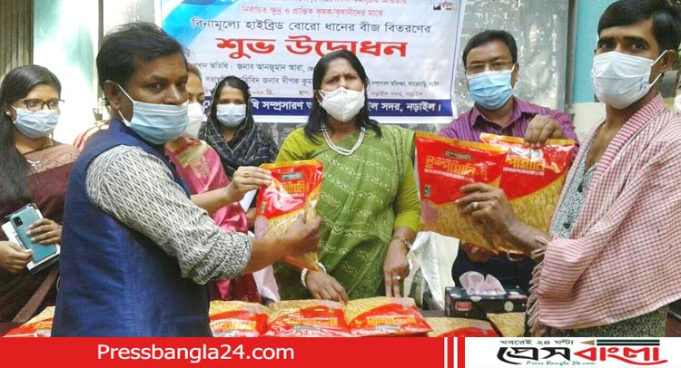 নড়াইলে কৃষকদের মাঝে বিনামূল্যে ধান বীজ বিতরণ